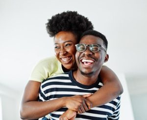 Happy couple calling each other pet names